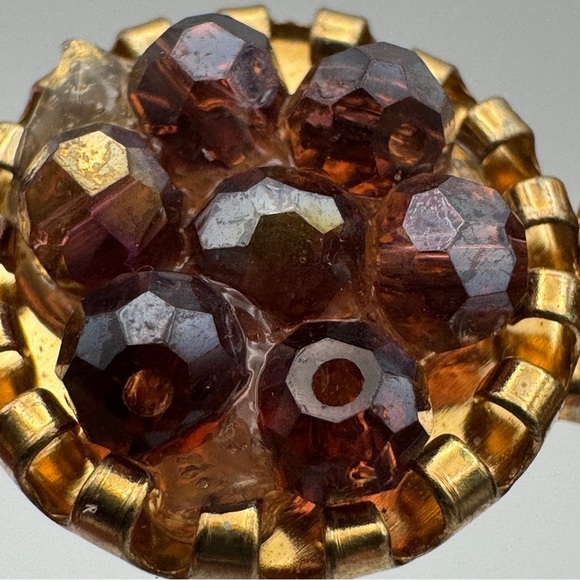 Gold Hair Clip • Garnet Red Glass Beads • 2.5” - Picture 5 of 7